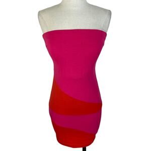 Colorblock strapless bodycon mini dress, ladies small pink orange clubwear